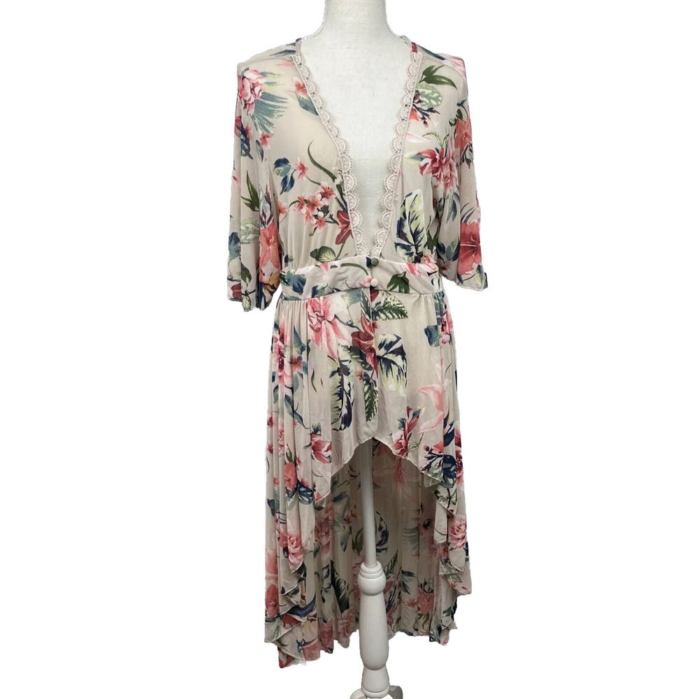 L.I.F.E. Love Is For Eternity Floral Duster Cover Up Maxi Women's Size Small